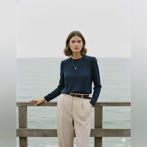 STELLA McCARTNEY Navy Blue Structured, Puff Sleeve Top |Quiet Luxury |